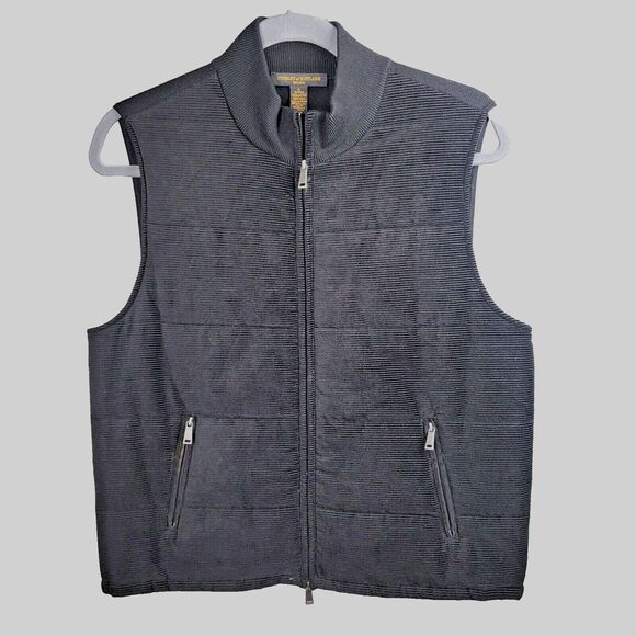 Stewart of Scotland Vest Men XL Black Corduroy Wool Blend Knit Zipper Pockets - Picture 1 of 15